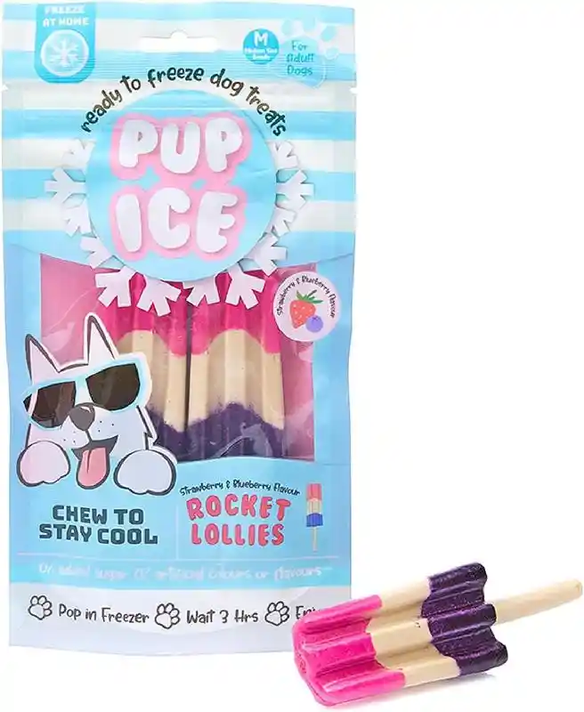 Pup Ice Rocket Lollies Strawberry/blue 2 Pk