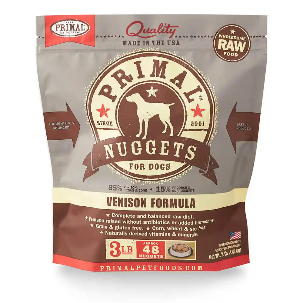 Raw Frozen Canine Venison Formula Nuggets Dog Food 3-lb