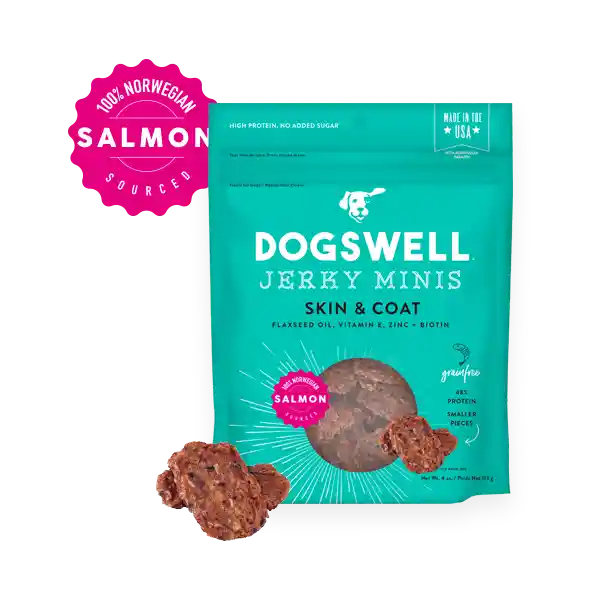 Dogswell Skin & Coat Salmon Jerky Recipe Grain-free Dog Treats 10-oz