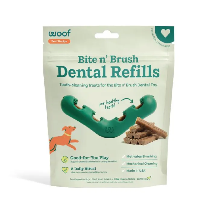 Woof Dog Toy Bite N Brush Beef Refills 18 Ct