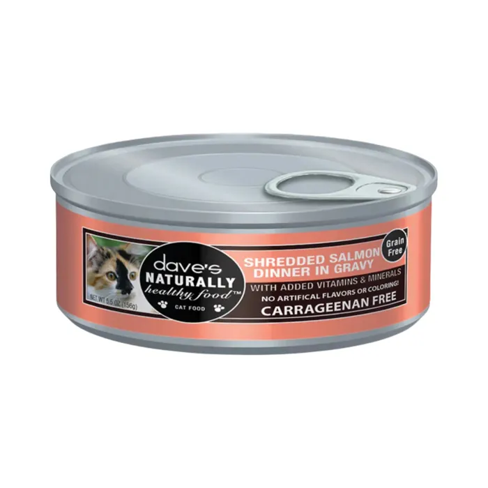 Dave's Naturally Healthy Grain Free Shredded Salmon Dinner In Gravy Canned Cat Food 5.5-oz