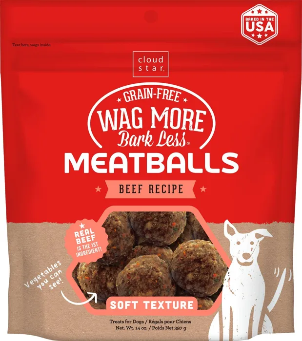Wag More Bark Less Meatballs Grain-free Beef Recipe Dog Treats 14-oz
