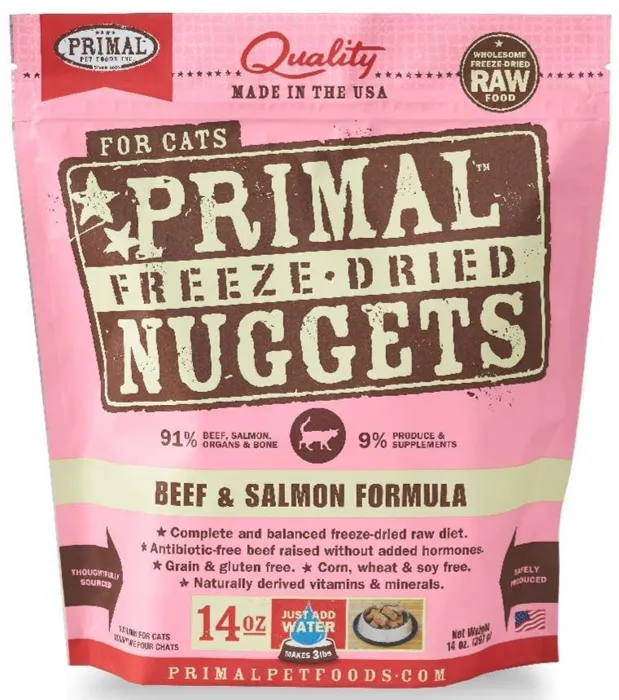 Primal Freeze Dried Nuggets Grain Free Beef & Salmon Formula Cat Food 5.5-oz