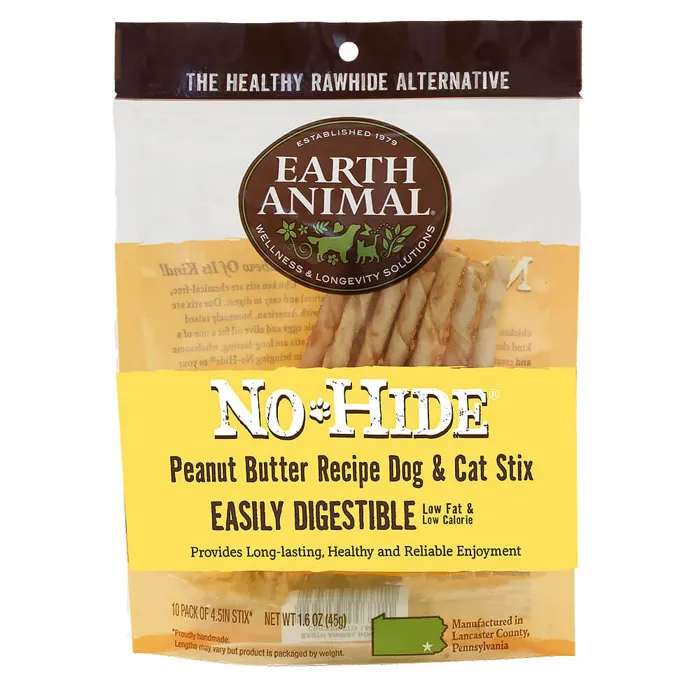 Earth Animal No Hide Peanut Butter Chew Stix 10 Pk