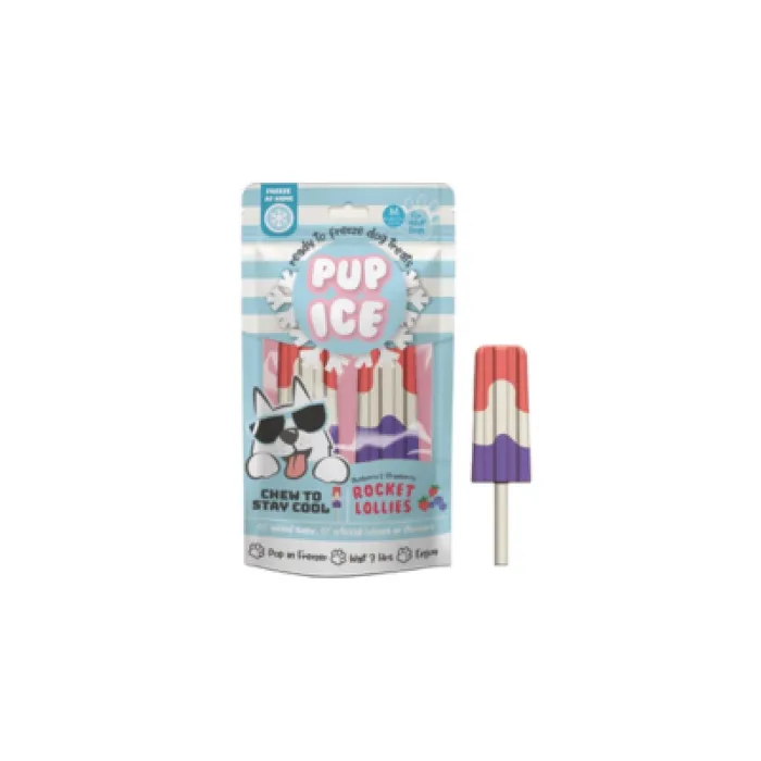 Pup Ice Rocket Lollies Strawberry/blue 2 Pk