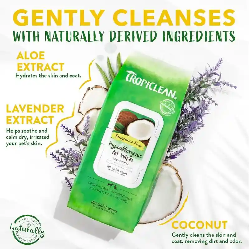 Tropiclean Hypoallergenic Deodorizing Wipes 100ct