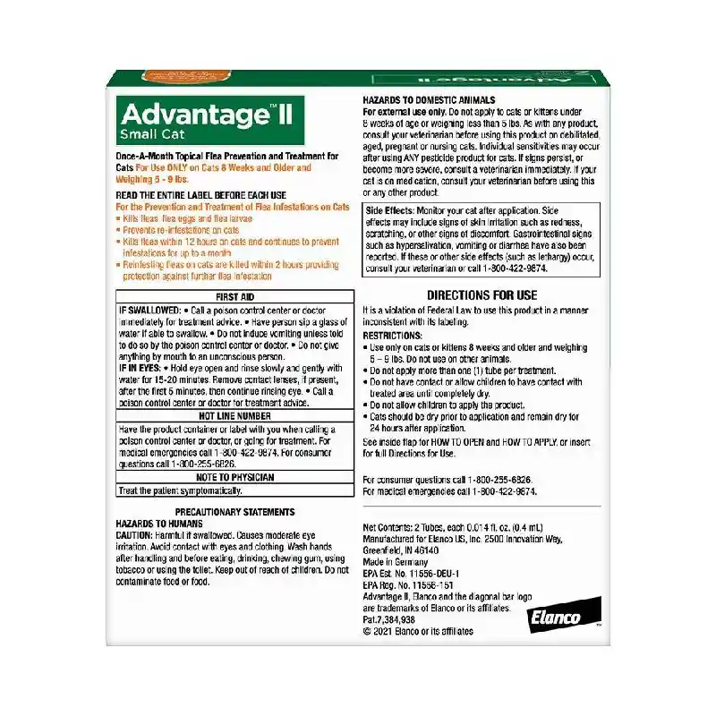 Advantage Ii Small Cat 5-9# Orange 2 Pk