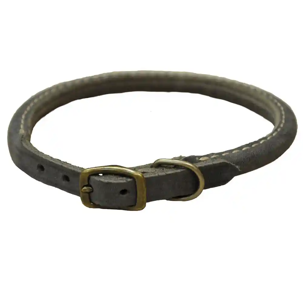 Rustic Leather Round Dog Collar Slate Grey - 3/8"x