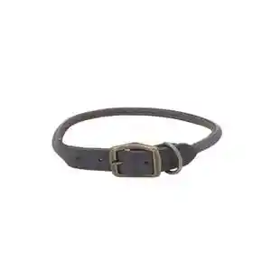 Rustic Leather Round Dog Collar Slate Grey - 5/8"x
