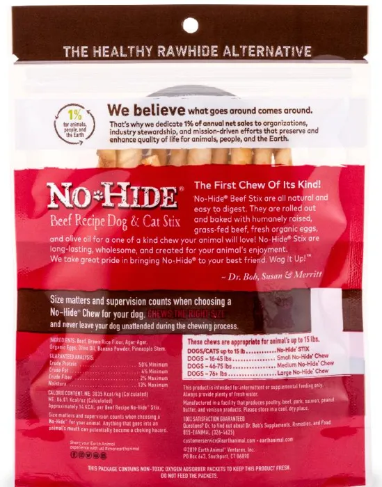 No-hide Easily Digestible Rawhide Alternative Beef Flavor Dog Chews Small - 10-pack