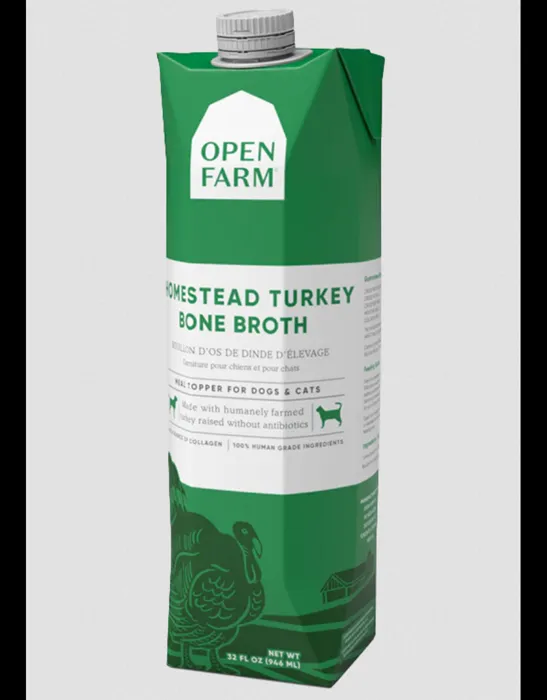 Open Farm Homestead Turkey Bone Broth 32 oz carton front