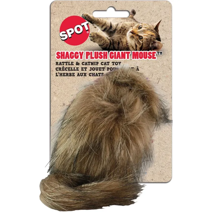 Shaggy Plush Giant Mouse Rattle & Catnip Cat Toy