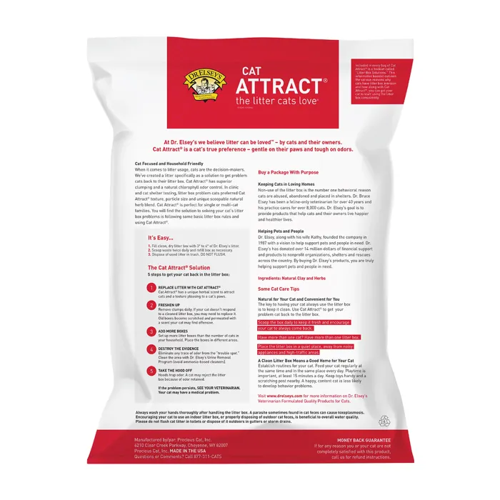Dr. Elsey's Cat Attract 40 lb litter bag back view