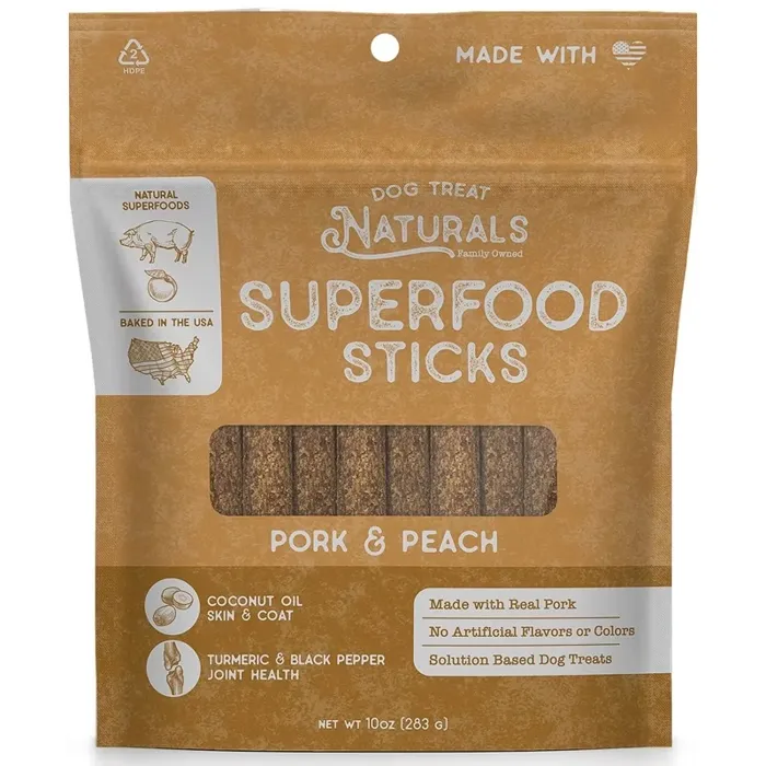 Dog Treat Naturals Pork & Peach Sticks 10-oz