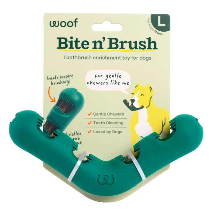 Woof Bite n’ Brush Large toy packaging front view