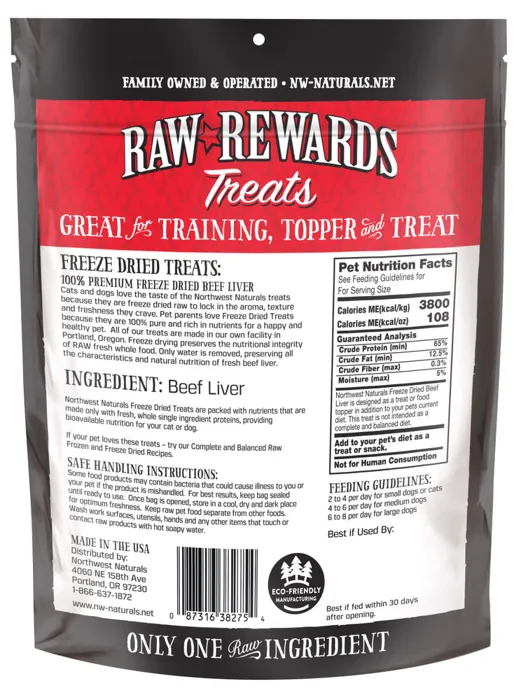 Northwest Naturals Raw Rewards Beef Liver 3 oz back view