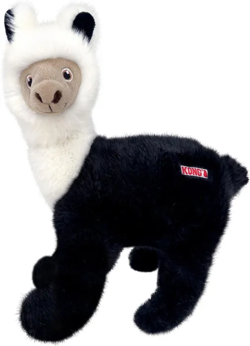 KONG Toughz Llama dog toy, black and white, medium front view