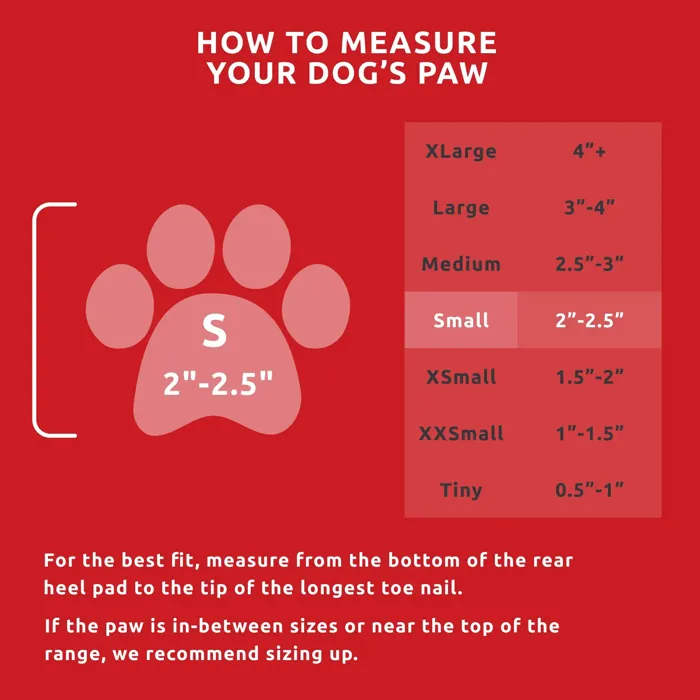 PawZ Waterproof Dog Boots Small Red paw sizing guide