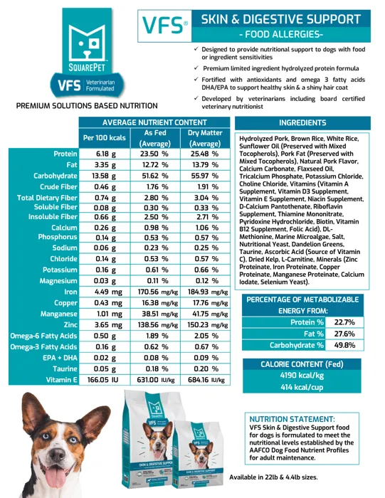 Squarepet Dog Dry Veterinarian Formulated Sensitive Skin & Digestive 22-lb