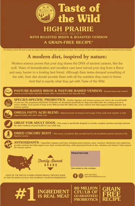 Taste of the Wild High Prairie package back panel