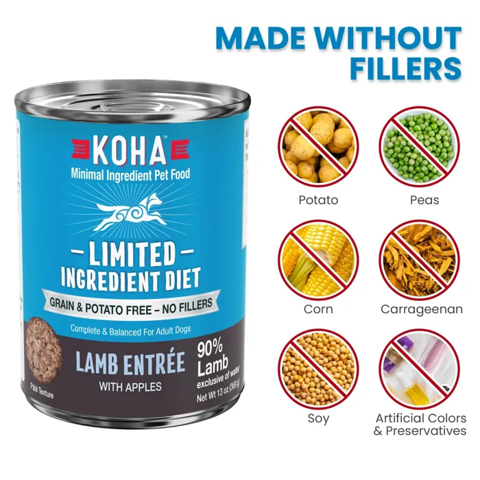 Koha Lamb Entrée W/ Apples Wet Dog Food 13-oz