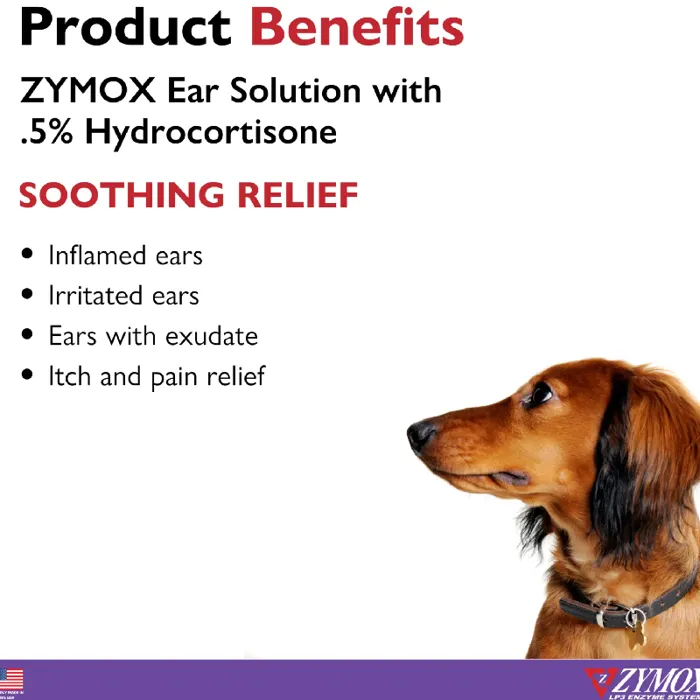 Zymox Ear Care Solution With .5% Hydrocortisone For Dogs & Cats 1.25-oz Bottle