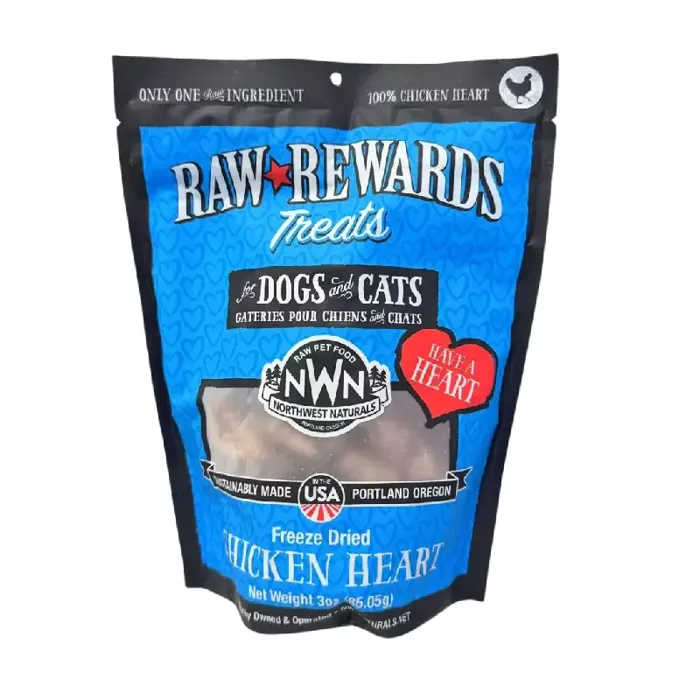 Northwest Naturals Raw Rewards Chicken Heart 3-oz angled bag