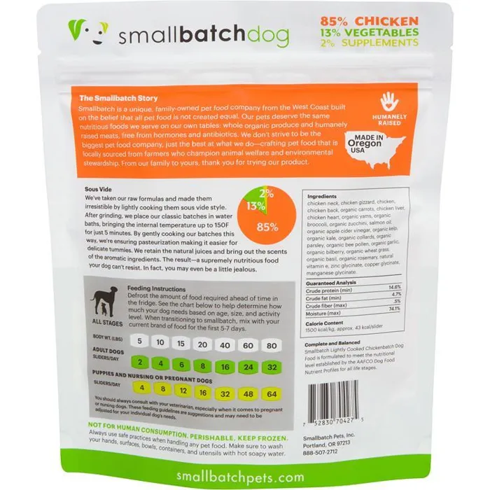 Smallbatch Lightly Cooked Chicken Batch 2 lb back label