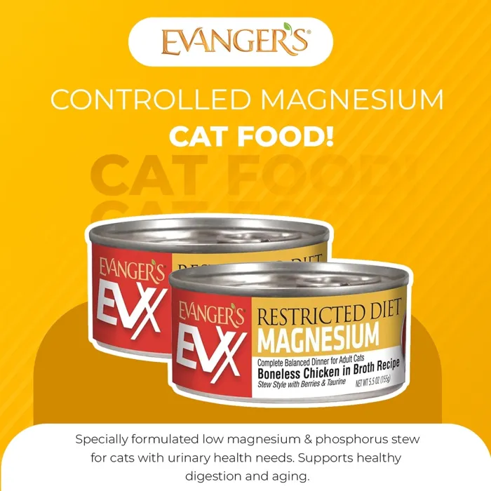 Evanger's EVX Controlled Magnesium Boneless Chicken cat food graphic