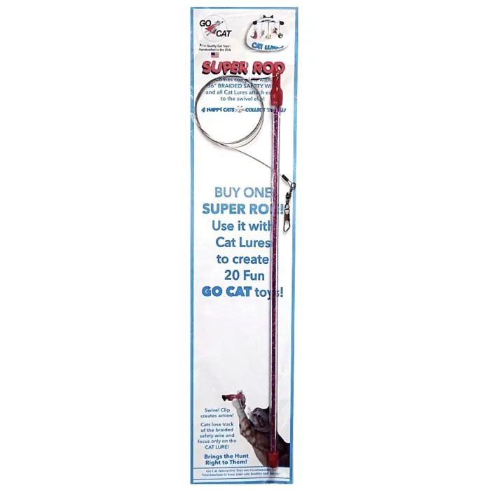 Go Cat Super Rod packaged cat wand, front view