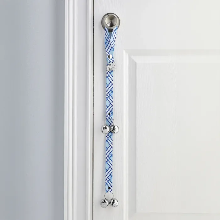 PoochieBells regular assorted light blue plaid doorbell
