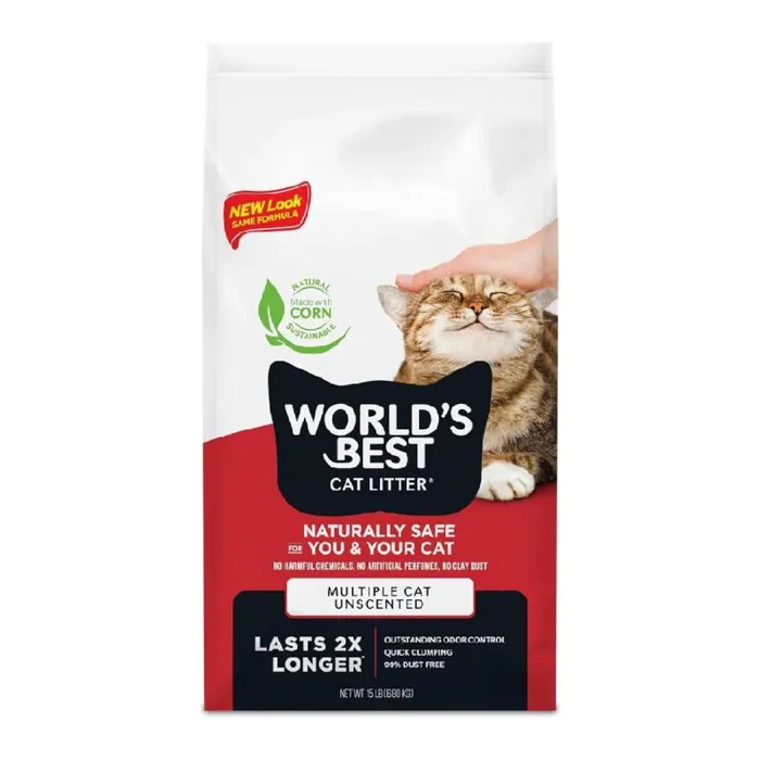 World's Best Multiple Cat Unscented Clumping Cat Litter 15-lbs