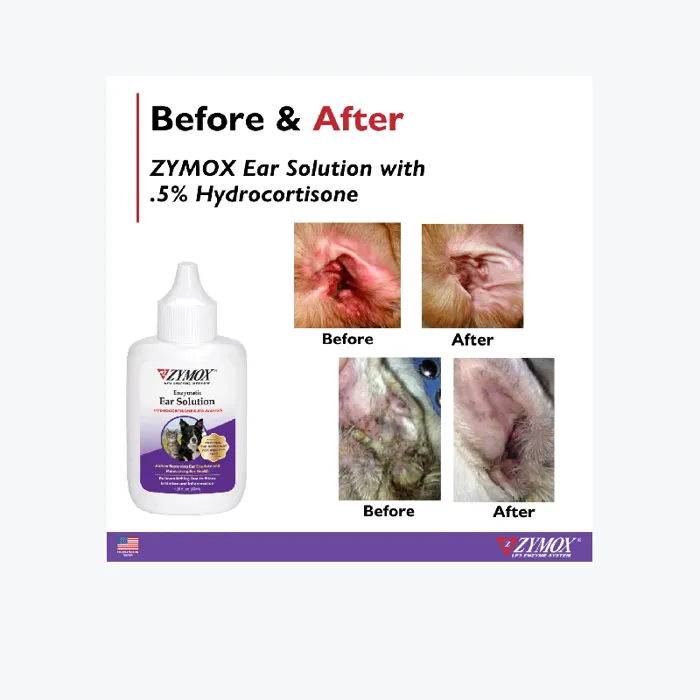 Zymox Ear Care Solution With .5% Hydrocortisone For Dogs & Cats 1.25-oz Bottle