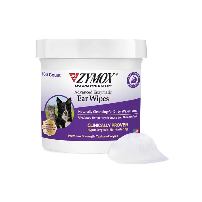 Zymox Advanced Enzymatic Ear Wipes 100 count jar with wipe