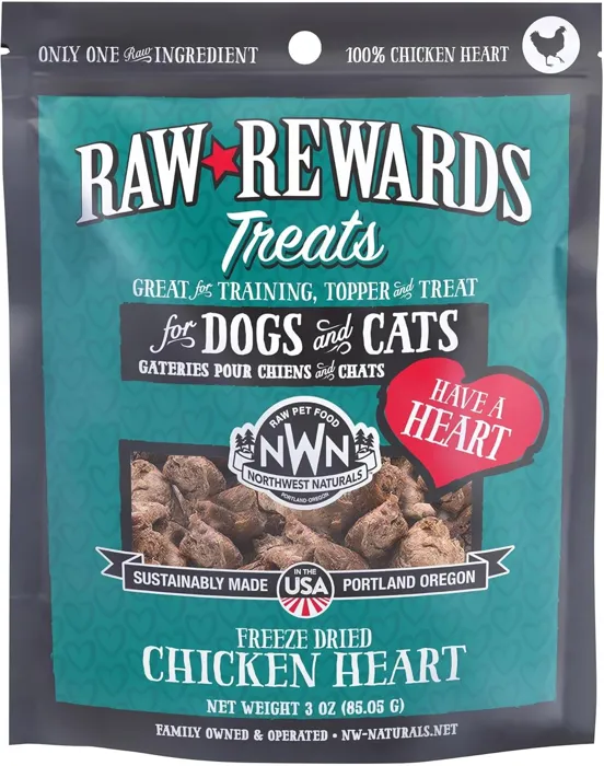 Northwest Naturals Raw Rewards Chicken Heart 3-oz bag front