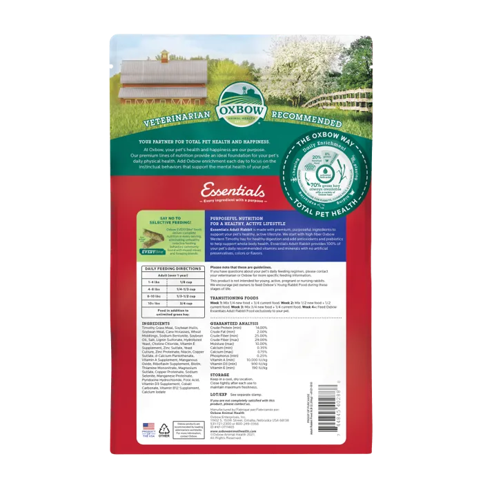 Oxbow Essentials Adult Rabbit Food 5 lb back