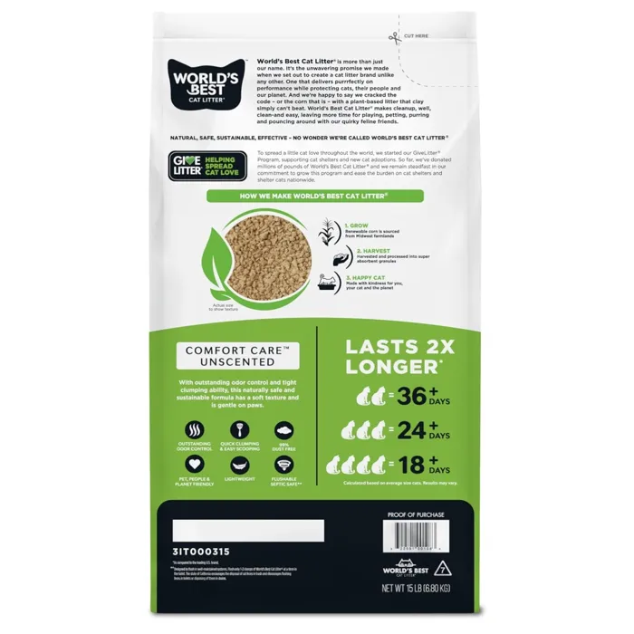World's Best Cat Litter Comfort Care Unscented 15 lb back