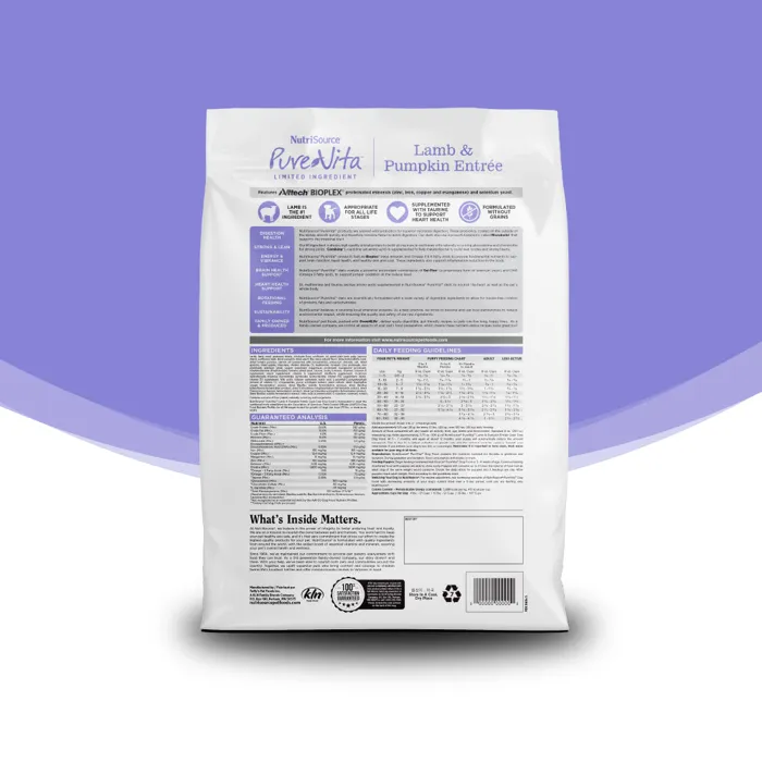 PureVita Lamb & Pumpkin Entrée 4 lb bag back