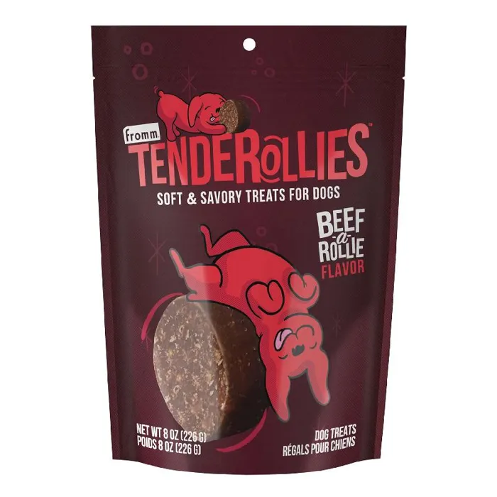 Fromm Tenderollies Beef-a-Rollie 8-ounce treat bag front