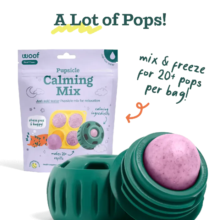 Woof Calming Mix with green Pupsicle toy
