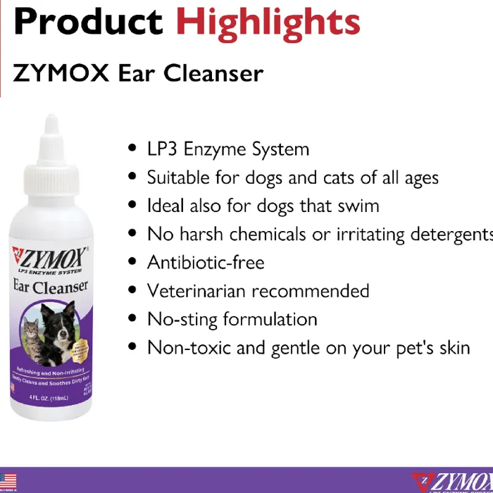 Zymox Ear Cleanser product highlights graphic
