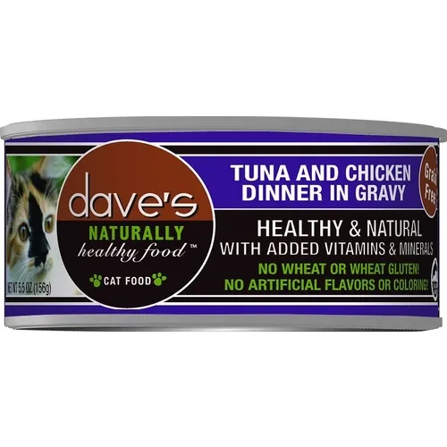 Dave's Naturally Healthy Grain Free Tuna & Chicken Dinner In Gravy Canned Cat Food 5.5-oz