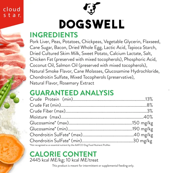 Dogswell Hip & Joint Bacon ingredient label