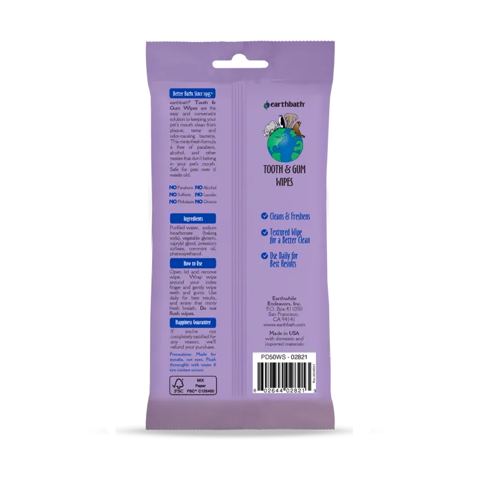 earthbath Tooth & Gum Wipes 50 ct back