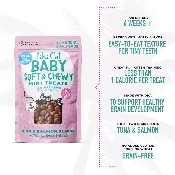 Tiki Cat Baby Tuna Salmon kitten treats features