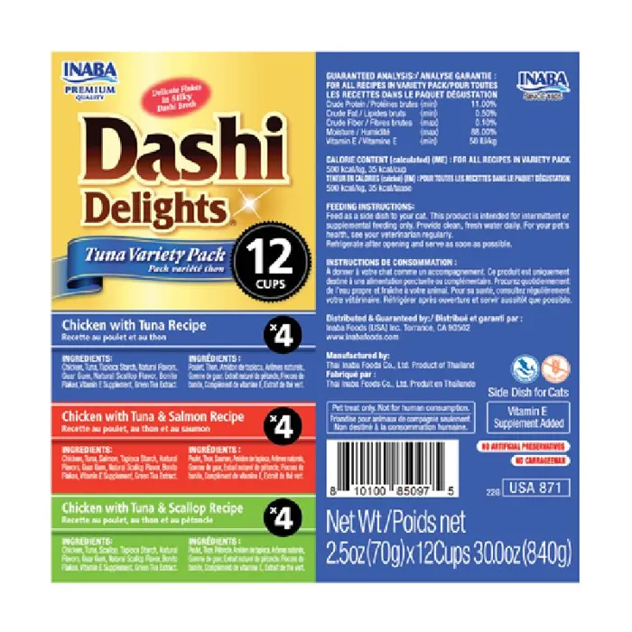 Inaba Cat Treat Dashi Delights Tuna 12 Ct Variety