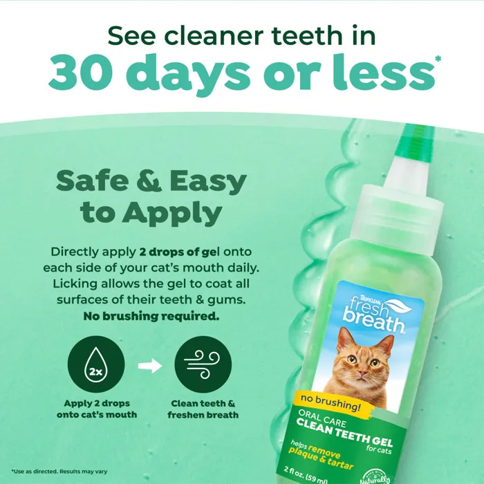 TropiClean Fresh Breath Cat Dental Gel 2 oz application graphic
