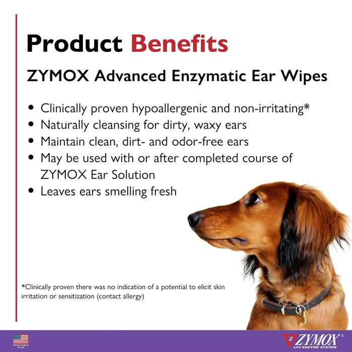 Zymox Advanced Enzymatic Ear Wipes product benefits graphic