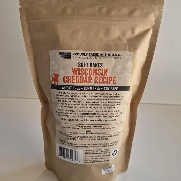 K9 Granola Soft Bakes Wisconsin Cheddar Recipe Dog Treats 12-oz