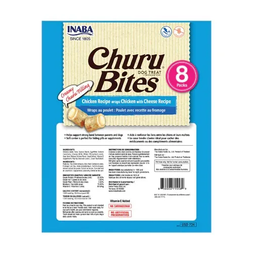 Inaba Dog Churu Bites Ckn Wraps Ckn W/ Cheese Grain-free Dog Treats, 8-pk